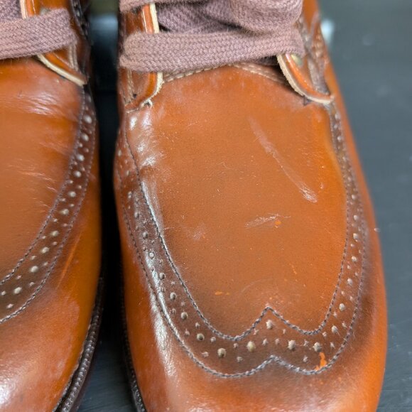 Vintage 50s Brown leather wingtip oxfords shoes deadstock lace up 1950s heels - Picture 7 of 9